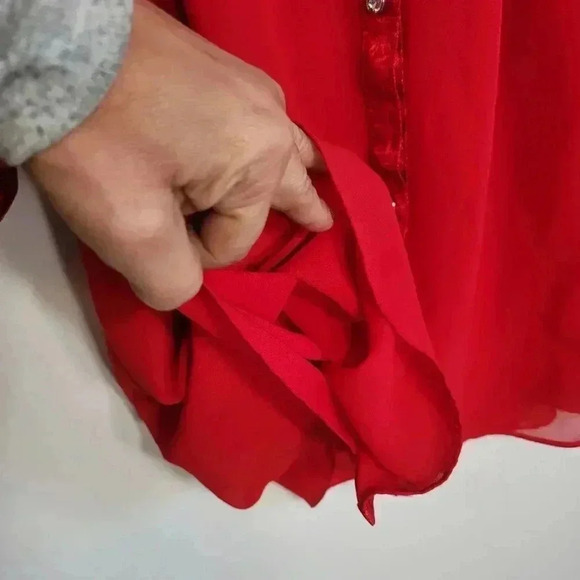 Anthropologie Moulinette Soeurs red sheer button blouse sz 6 - Picture 6 of 8